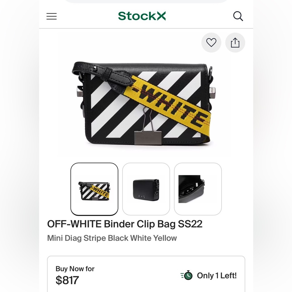 Off-White Black/White Diagonal Print Leather
Mini Binder Clip Crossbody Bag - Picture 2 of 10